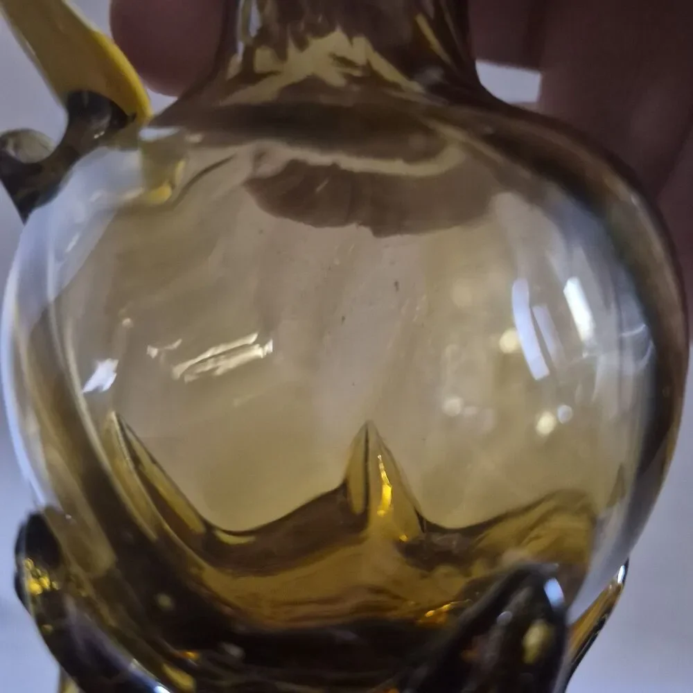 Vintage Amber Hand Blown Twisted Glass Cruet Decanter with Feet 6.5 Inch
